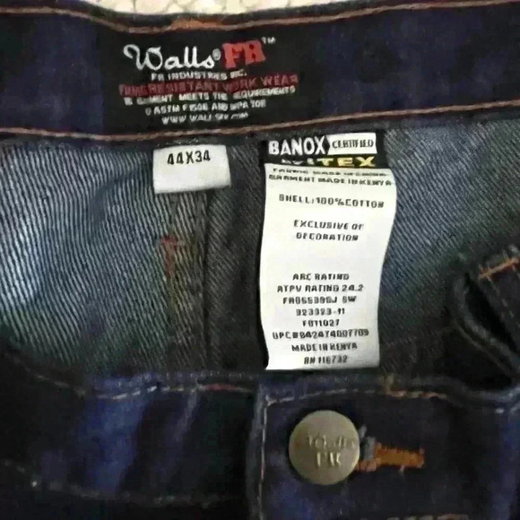 NWT Walls Flame Resistant Dark Wash Durable 100% Cotton Denim Jeans Size 44/34 - Picture 12 of 13